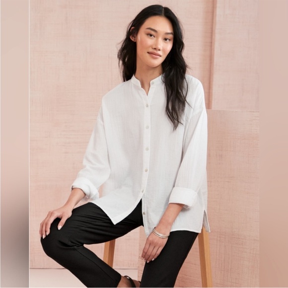 Eileen Fisher Tops - Eileen Fisher Organic Cotton Gauze Button Down Size Small